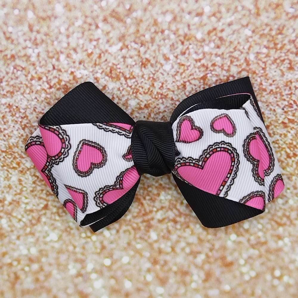 Φιόγκος φουξ καρδιές μαύρη κορδέλα μπαρέτα
