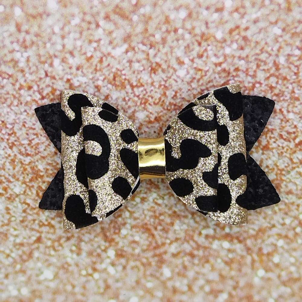 φιόγκος χρυσο λεοπαρ μαυρο κλιπ στέκα