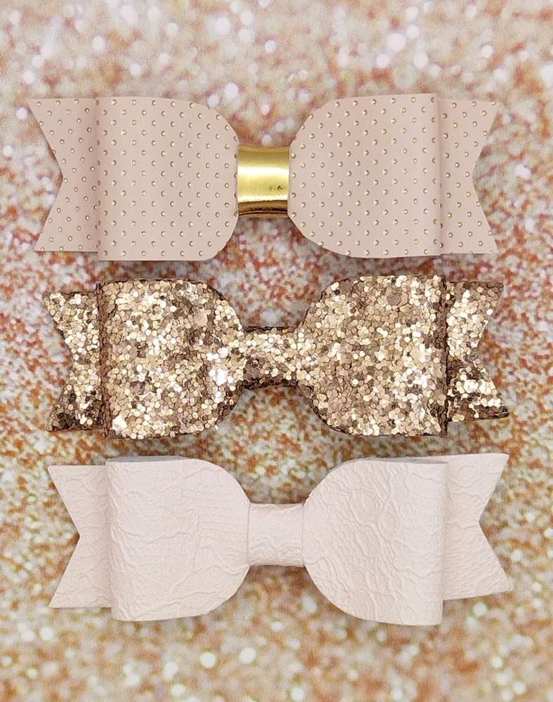 Φιογκος τριπλετα χρυσό μπεζ κλιπ