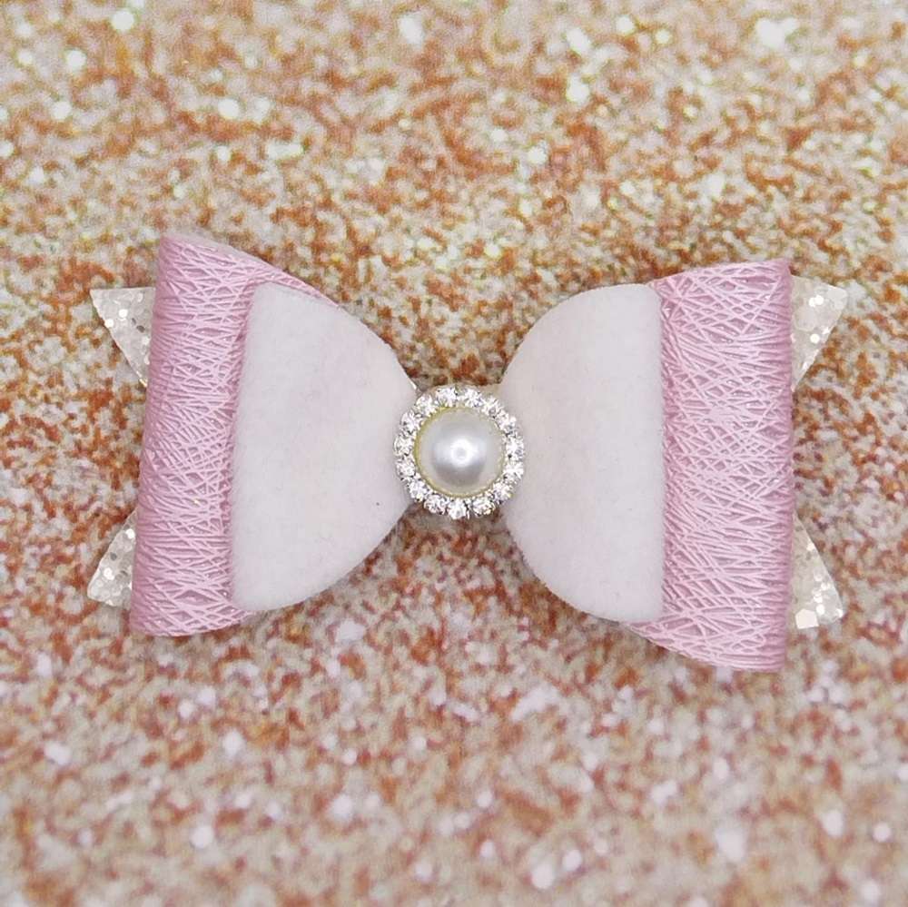 φιόγκος ροζ λευκό πέρλα κλπ στέκα