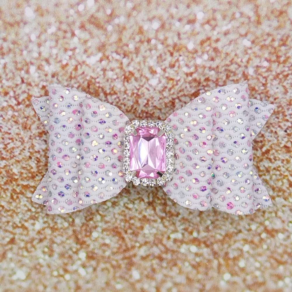 Φιόγκος ροζ ασπρο διαμάντι κλιπ στέκα