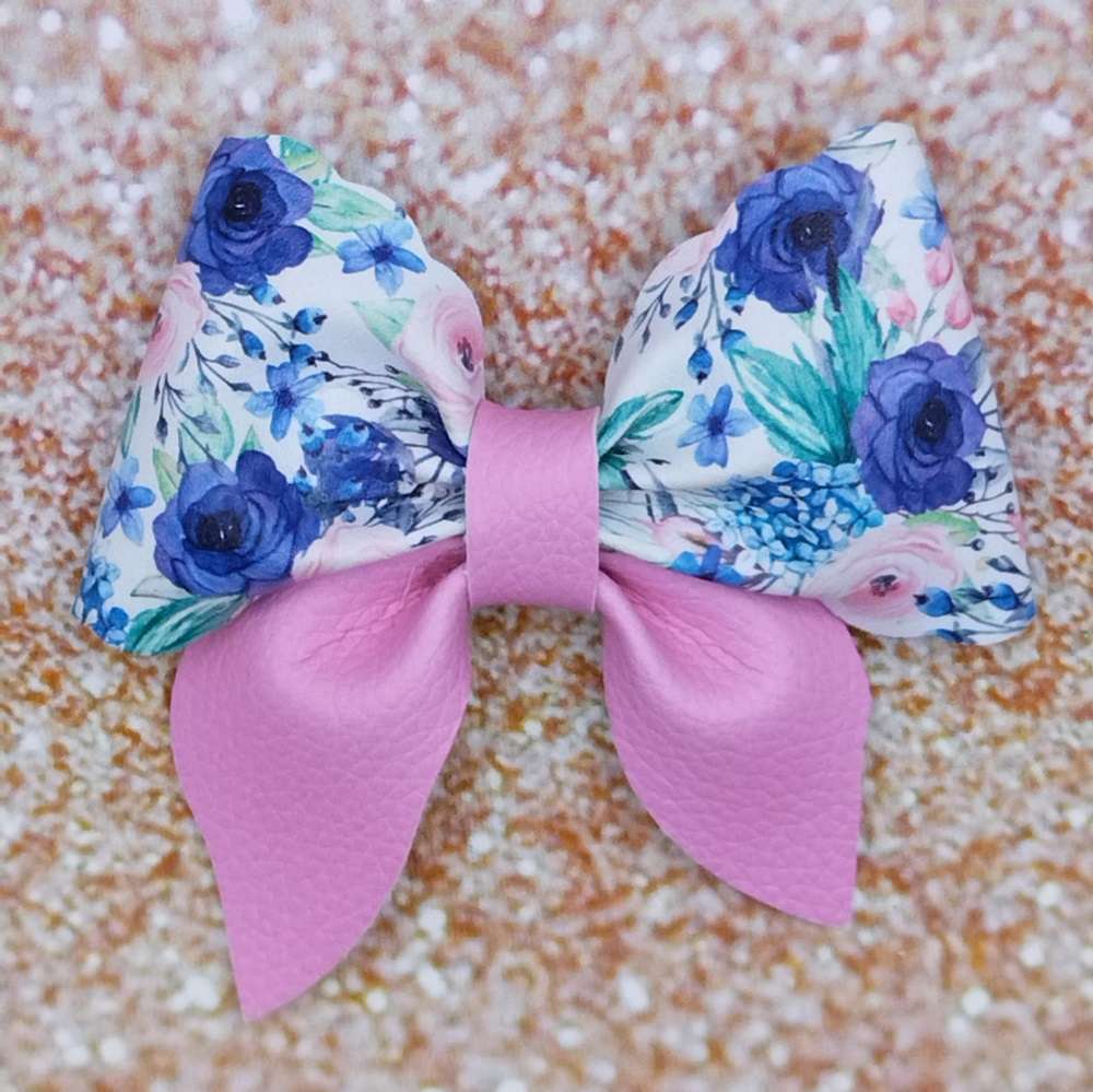 Φιόγκος ροζ μπλε λουλούδια κλιπ στέκα