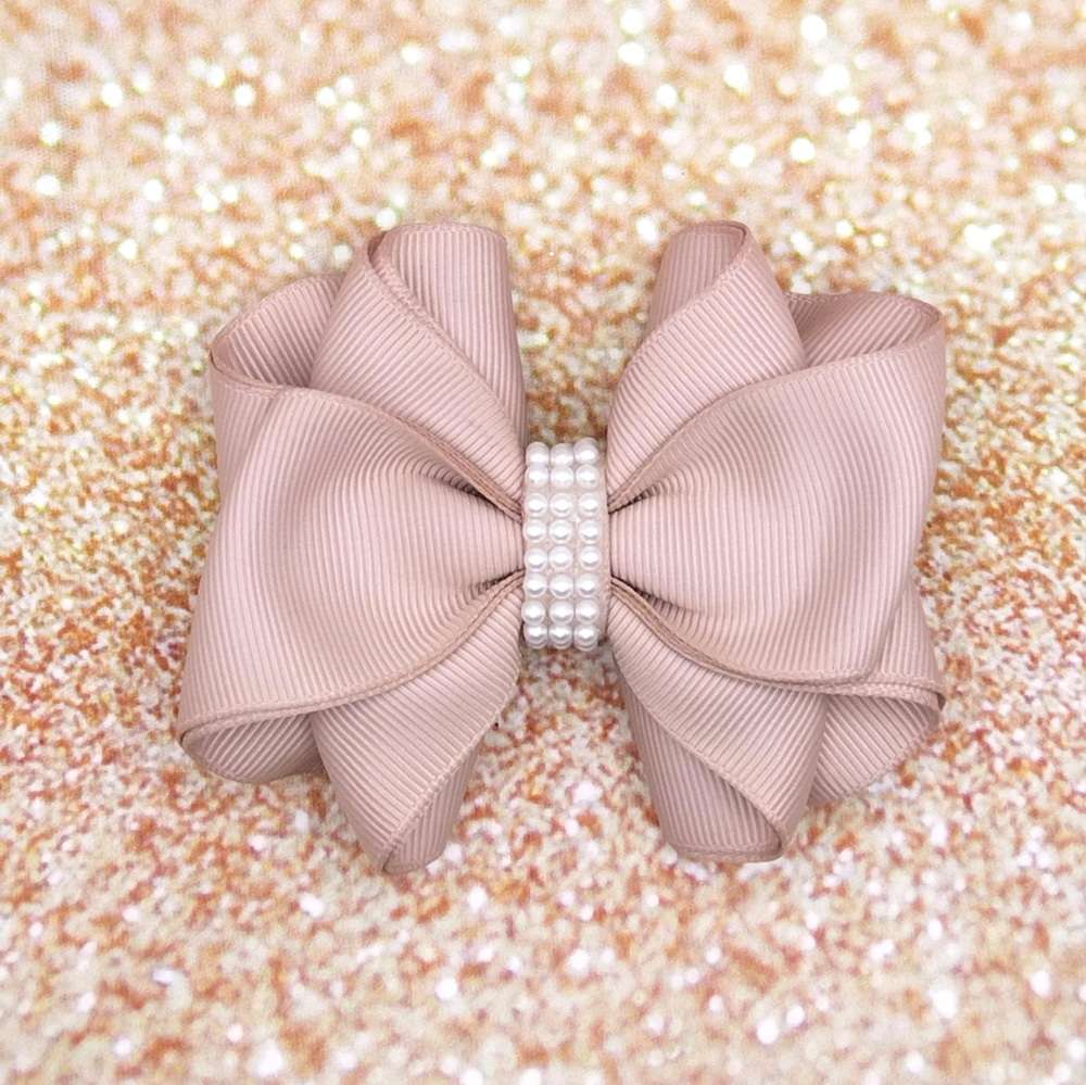 κλιπ μαλλιων μπεζ πέρλες κορδέλα