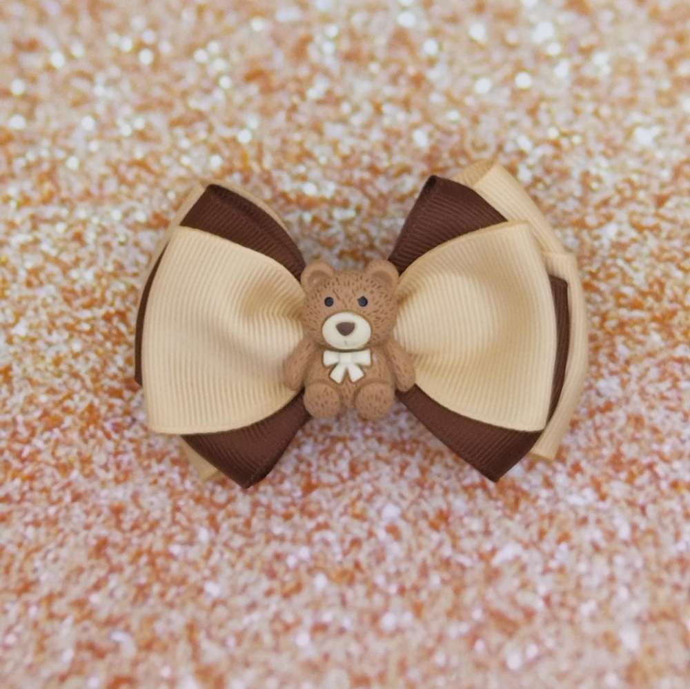 Φιόγκος κορδέλα αρκουδάκι μπεζ καφέ κλιπ